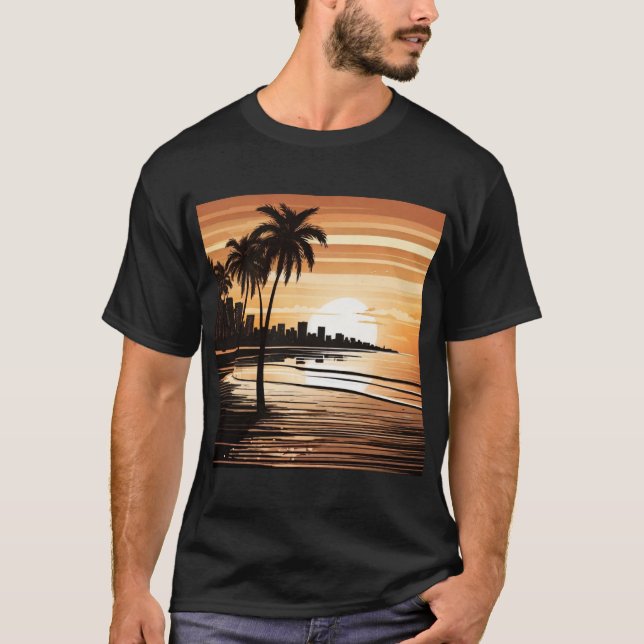 Sunset Palm Beach Tee - Tropical Twilight Design (Framsida)