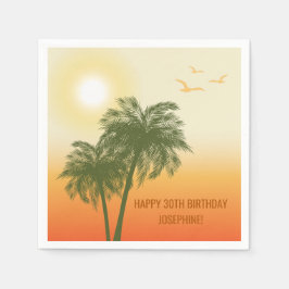 Sunset Palm Trees And Birds Tropical Birthday Pappersservett