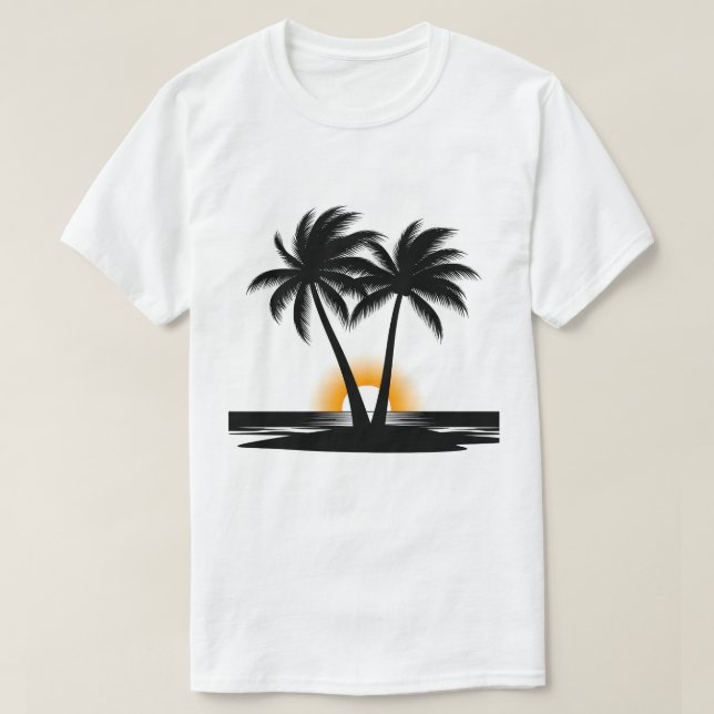 Sunset Palm Trees | Tropical Beach T-Shirt (Design framsida)