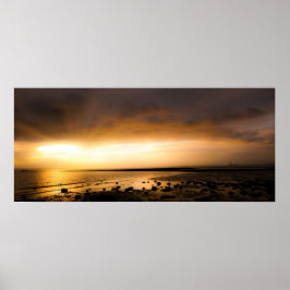 Sunset panoramic scen på Meon strand UK Poster