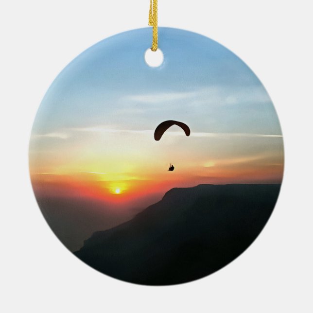 Sunset Paraglide Wanderlust Extreme Sports Art Julgransprydnad Keramik (Baksidan)