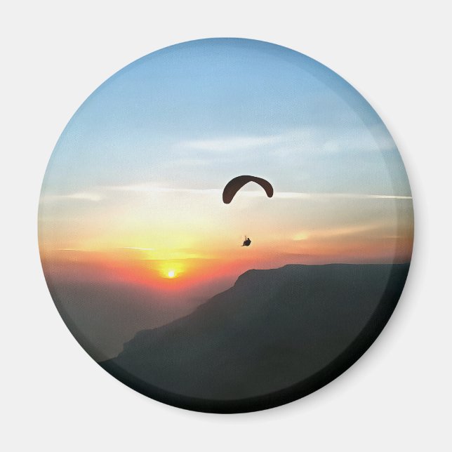 Sunset Paraglide Wanderlust Extreme Sports Art Magnet (Framsidan)