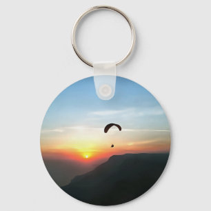Sunset Paraglide Wanderlust Extreme Sports Art Nyckelring