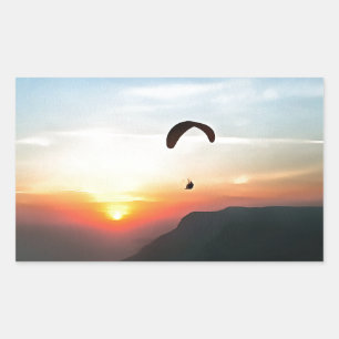 Sunset Paraglide Wanderlust Extreme Sports Art Rektangulärt Klistermärke