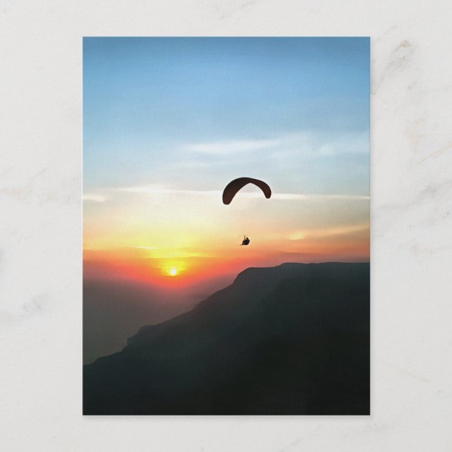 Sunset Paraglide Wanderlust Extreme Sports Art Vykort (Framsida)