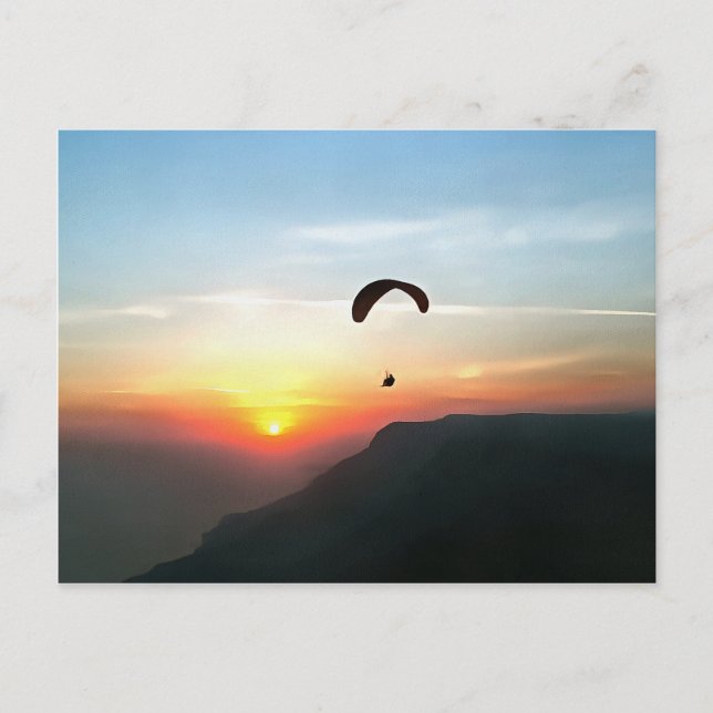 Sunset Paraglide Wanderlust Extreme Sports Art Vykort (Framsida)