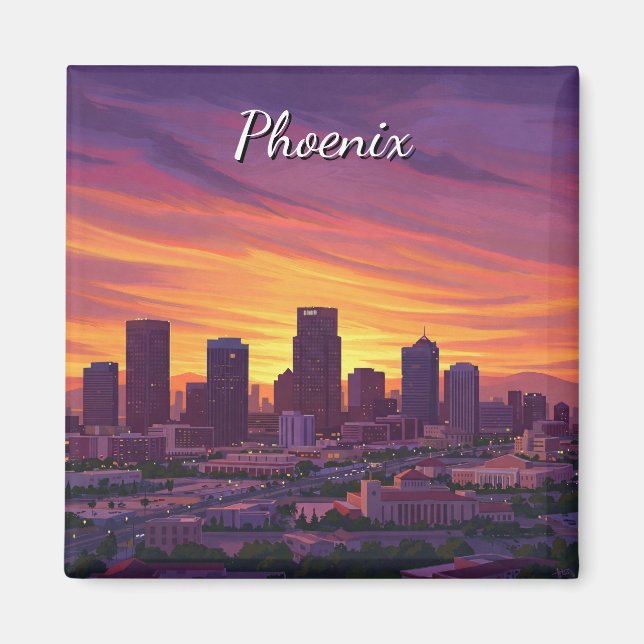 Sunset Phoenix Skyline Arizona Travel Magnet (Framsidan)