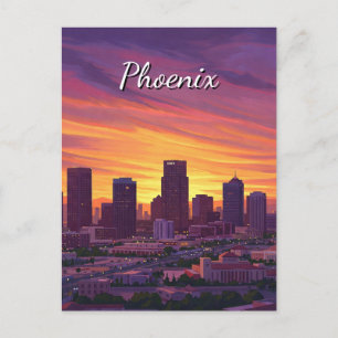 Sunset Phoenix Skyline Arizona Travel Vykort