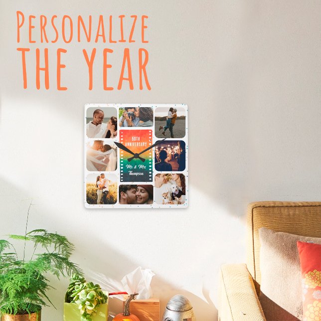 Sunset Photo Collage Mr and Mrs Custom Anniversary Fyrkantig Klocka (Skapare uppladdad)