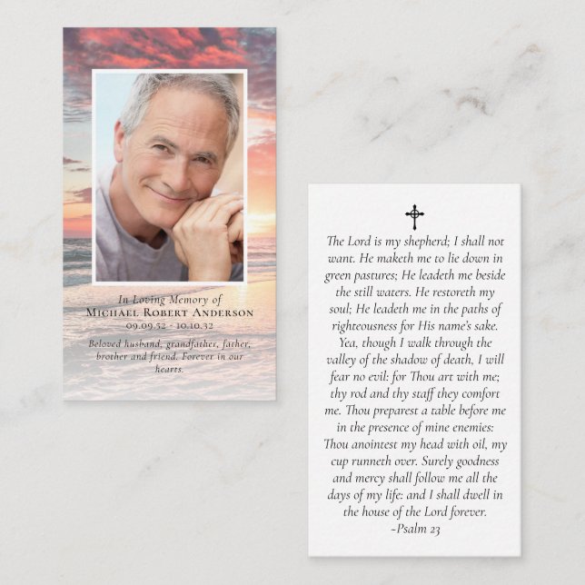 Sunset Photo Memorial Prayer Card (Fram/baksida)