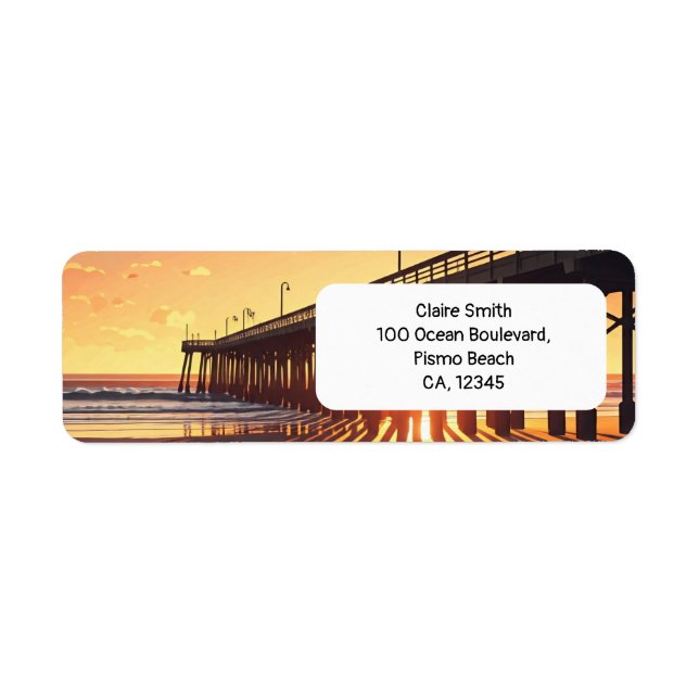 Sunset Pier Pismo Beach Pier California Returadress Etikett (Framsidan)
