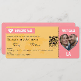 Sunset Pink & Goldenrod Boarding Pass Wedding Inbjudningar