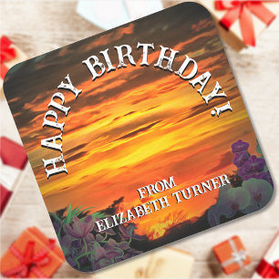 Sunset Plaza Marina 2584 Birthday Fyrkantigt Klistermärke