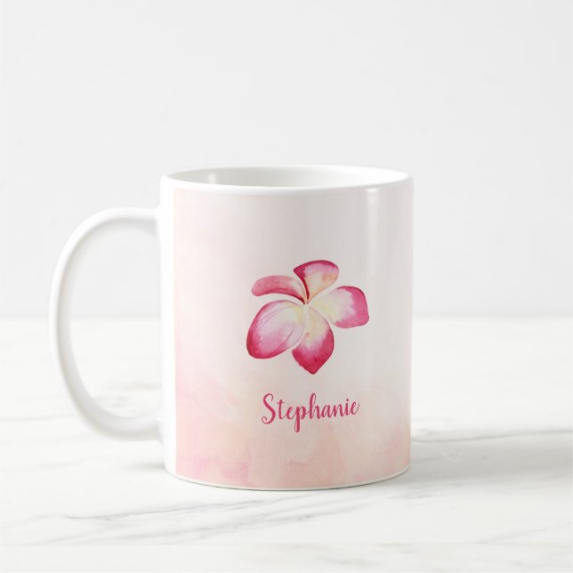 Sunset Plumeria Rosa Watercolor Kaffemugg (Vänster)