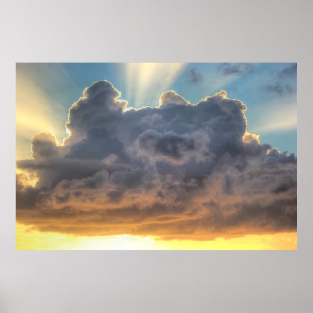 Sunset Rays of Light through Stormy Clouds Poster (Framsidan)