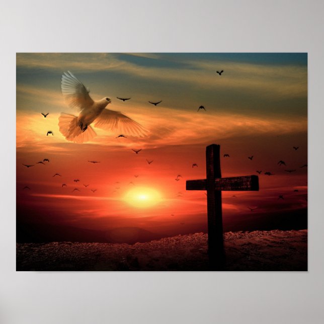 Sunset Resurrection Dove och Kor Poster (Framsidan)