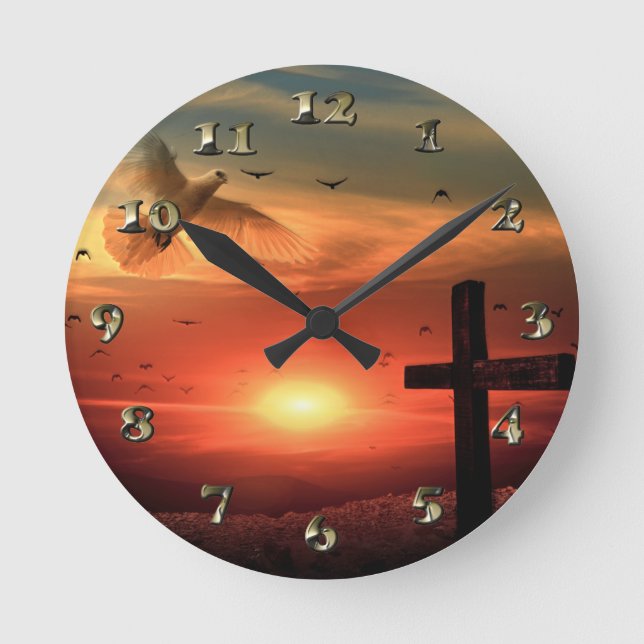 Sunset Resurrection Dove och Kor Rund Klocka (Framsida)