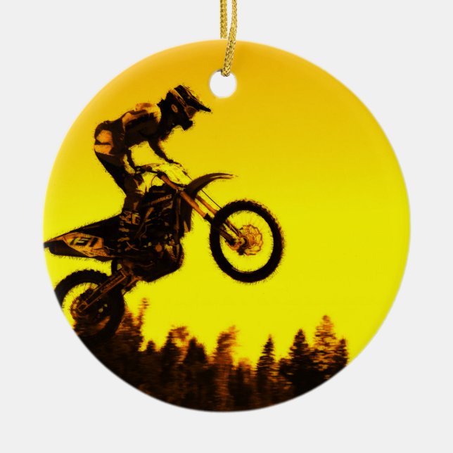 Sunset Ride - Motocross Rider Julgransprydnad Keramik (Framsidan)