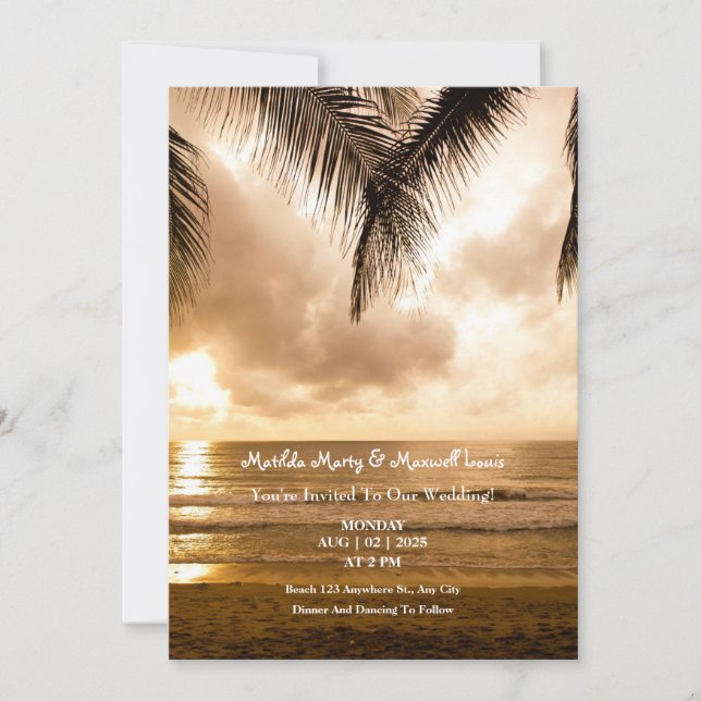 Sunset Romantik: Beach Wedding Inbjudningar (Framsida)