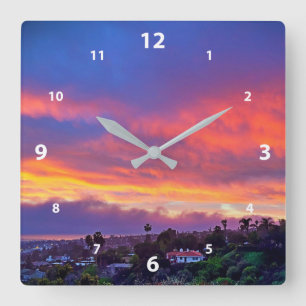 Sunset rosa blue clouds modernt foto vackert fyrkantig klocka