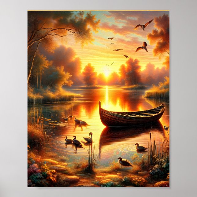 Sunset Rowboat Digital Poster (Framsidan)