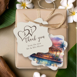 Sunset Rustic Beach Pub Bröllop Gåvor Etiketter
