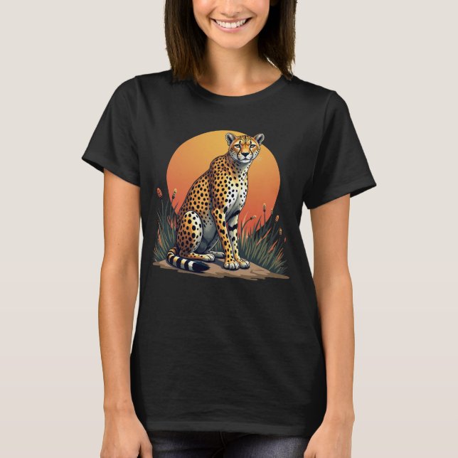 Sunset Safari Cheetah Graphic T-Shirt for Women (Framsida)