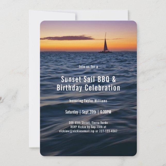 Sunset Sail Contemporary Birthday Inbjudningar (Framsida)