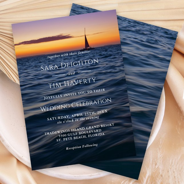 Sunset Sail Contemporary Nautical Bröllop Inbjudningar (A lovely choice for sunset weddings along the coast.)