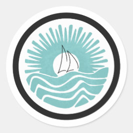 Sunset Sail in Teal Sticker Runt Klistermärke