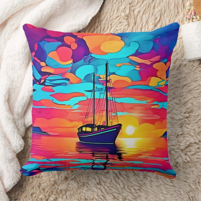 Sunset Sailboat Dreamscape Kudde (Filt)