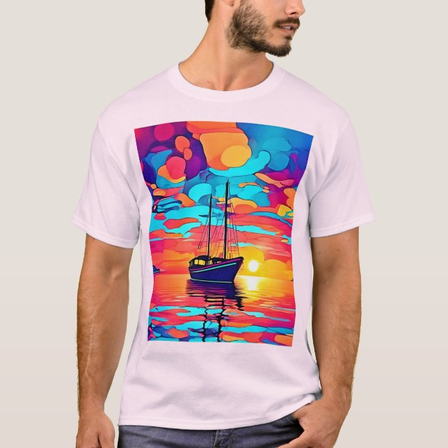 Sunset Sailboat Dreamscape T Shirt (Framsida)
