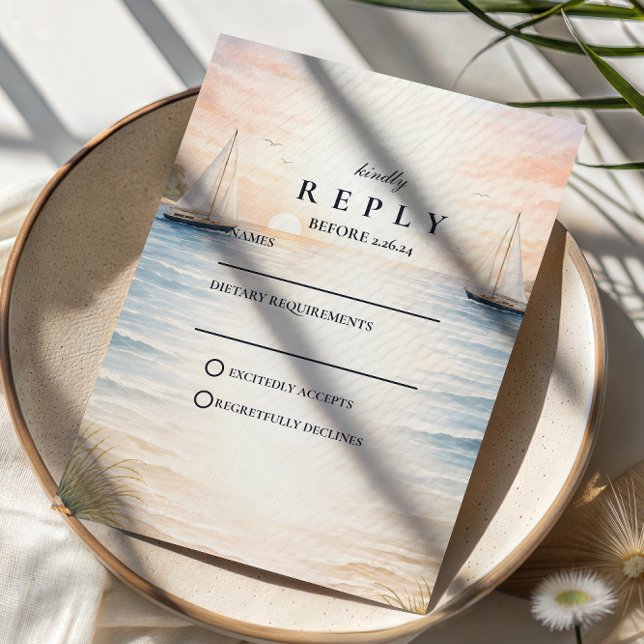 Sunset Sailboat Seaside Wedding OSA Kort (Skapare uppladdad)