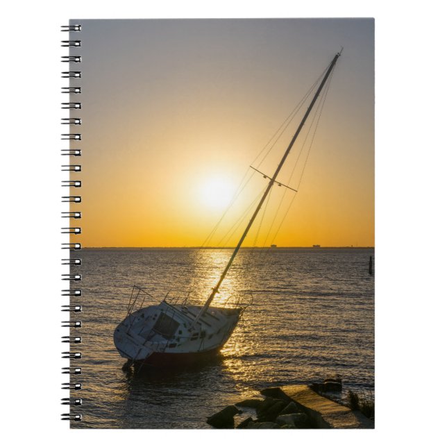 Sunset Sailboat Shipreck Bukt Breeze FL Notebook Anteckningsbok (Framsidan)