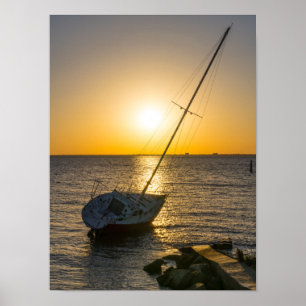 Sunset Sailboat Shipreck Bukt Breeze FL Poster