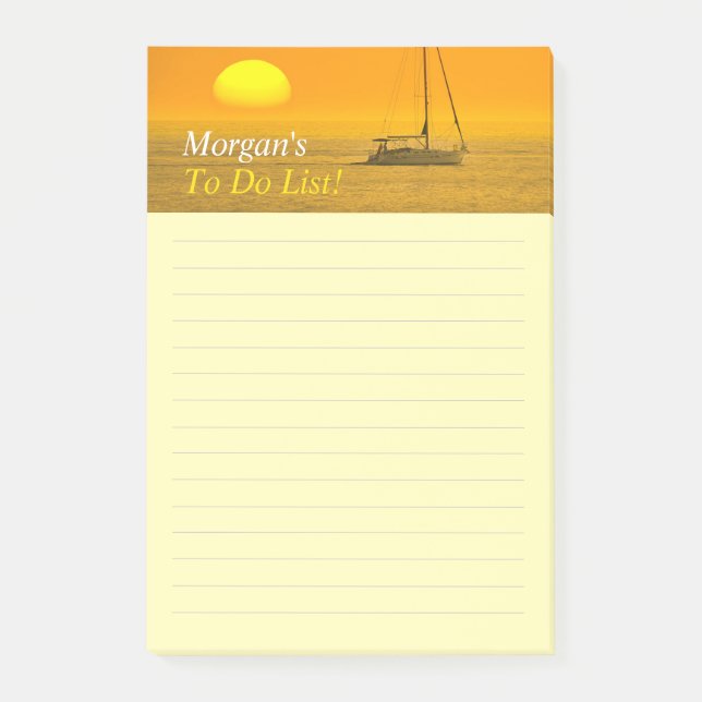 Sunset Sailing Boat, DIY Name Message, Ruled Lines Post-it Block (Framsida)