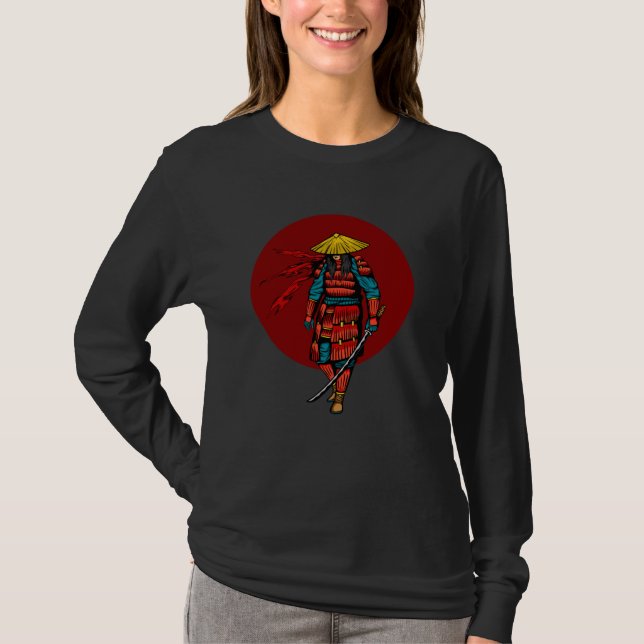 Sunset Samurai Warrior with Katana T Shirt (Framsida)