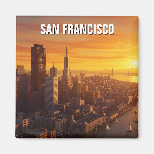 Sunset San Francisco Skyline California Travel Magnet (Framsidan)