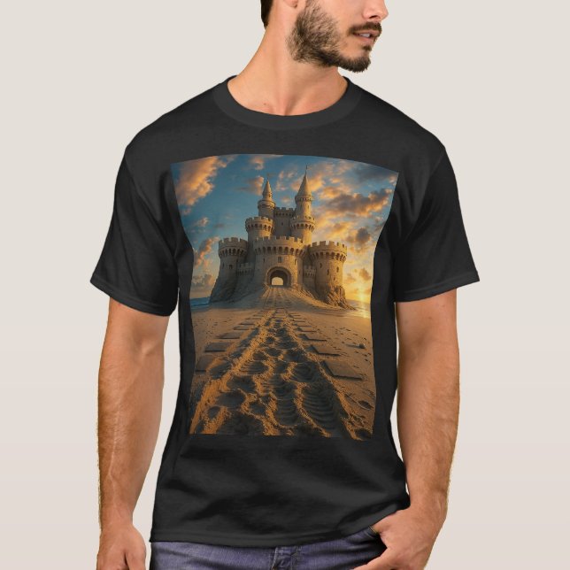 Sunset Sand Castle - Fantasy Beach Fortress T Shirt (Framsida)