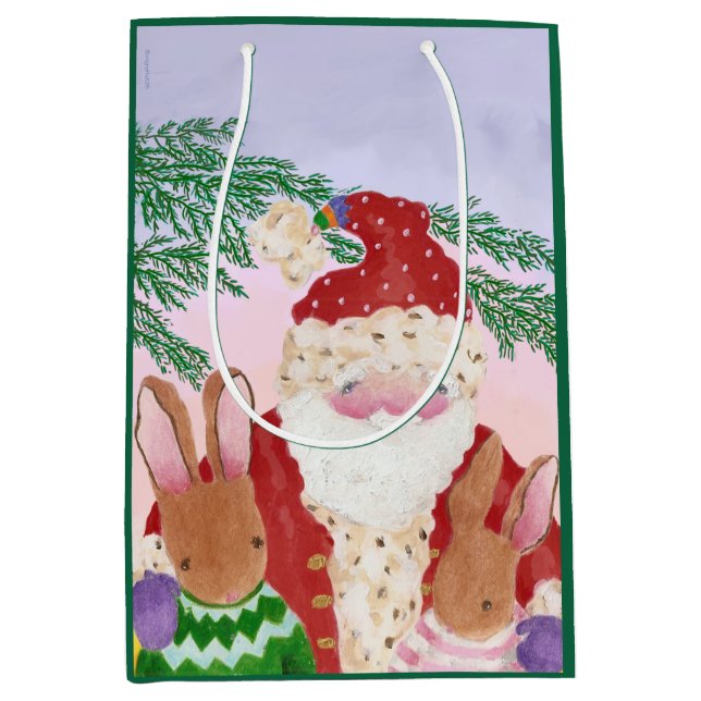 Sunset Santa and Bunnies Medium Gift Bag (Framsidan)