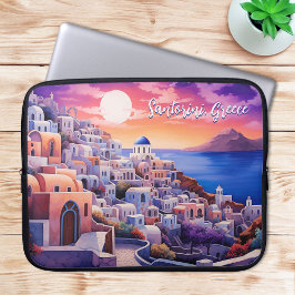 Sunset Santorini Island Illustration | Resekonst Laptop Fodral