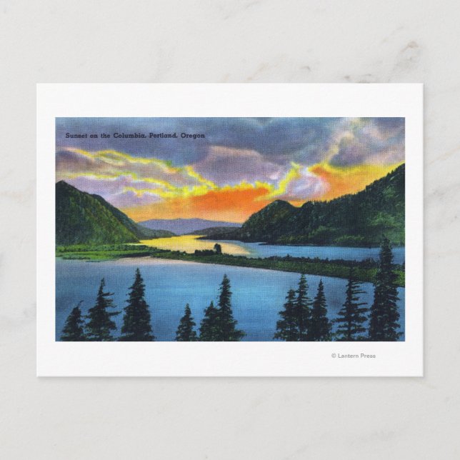 Sunset Scene på Columbia River Vykort (Framsida)