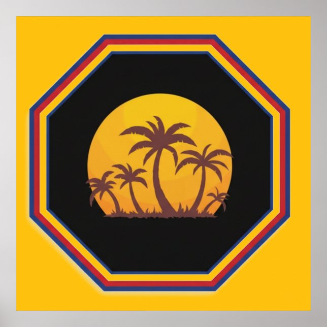 Sunset Scene With Palms In a 7 Sided Frame Poster (Framsidan)