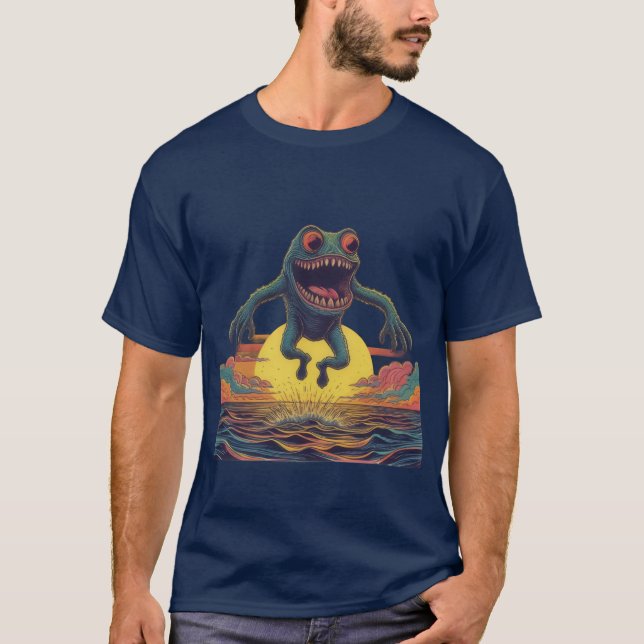 Sunset Sea Monster Stänk T Shirt (Framsida)