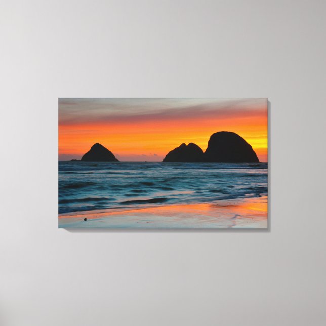 Sunset, Sea Stacks, Oceanside, Oregon, USA Canvastryck (Framsida)