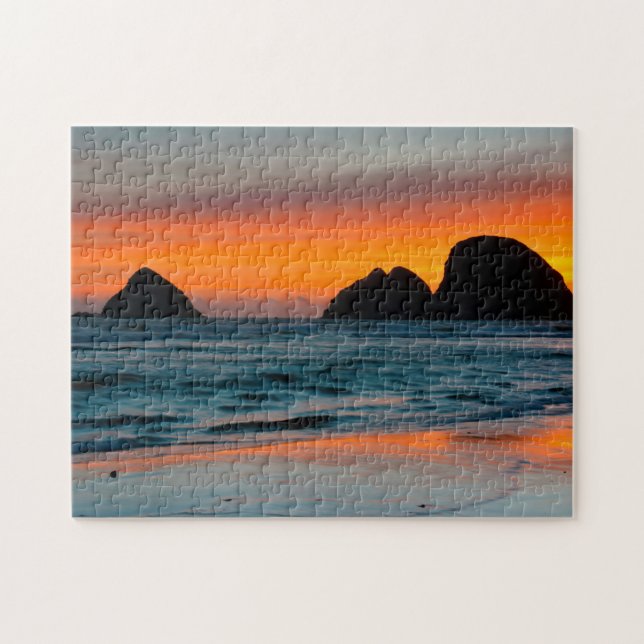 Sunset, Sea Stacks, Oceanside, Oregon, USA Pussel (Horisontell)