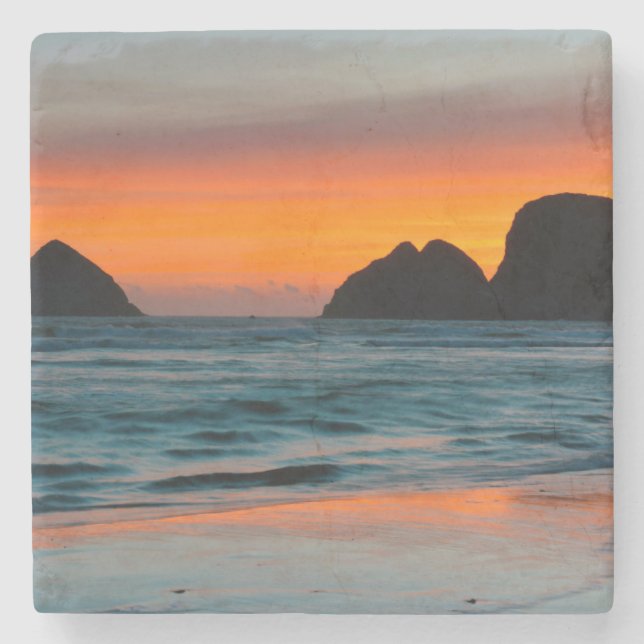 Sunset, Sea Stacks, Oceanside, Oregon, USA Underlägg Sten (Framsidan)