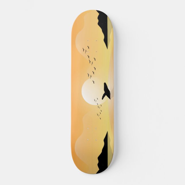 Sunset Sea Whale Mini Skateboard Bräda 18,5 Cm (Framsida)