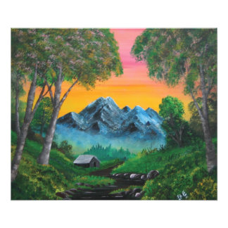 Sunset Shack i bergsskogen Fototryck