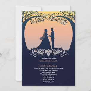 Sunset Silhouette Bride Groom Wedding bjudande Inbjudningar